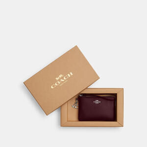 Boxed Corner Zip Plum Wristlet With Charms NWT